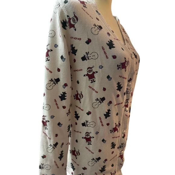 Delicates Christmas Pajama Top . Santa ,Trees, Snowman graphics. Size Medium - Picture 2 of 4